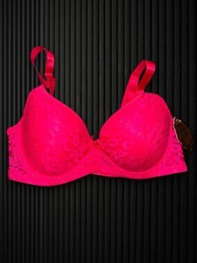 Hot Pink Leopard Lace Push Up Bra Padded Underwire Adjustable Straps 34D